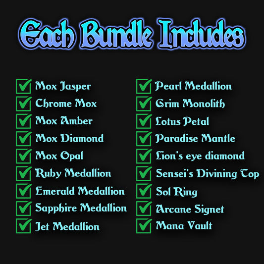 a list of all 18 anime waifu mtg proxy cards that come in the bundle.