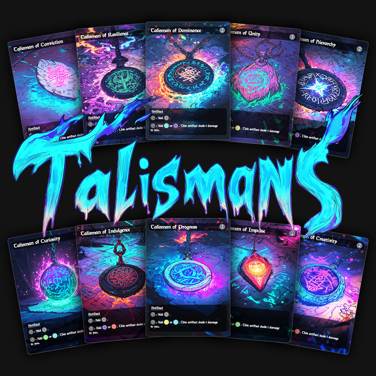 A collection of custom talisman MTG proxy card bundle.