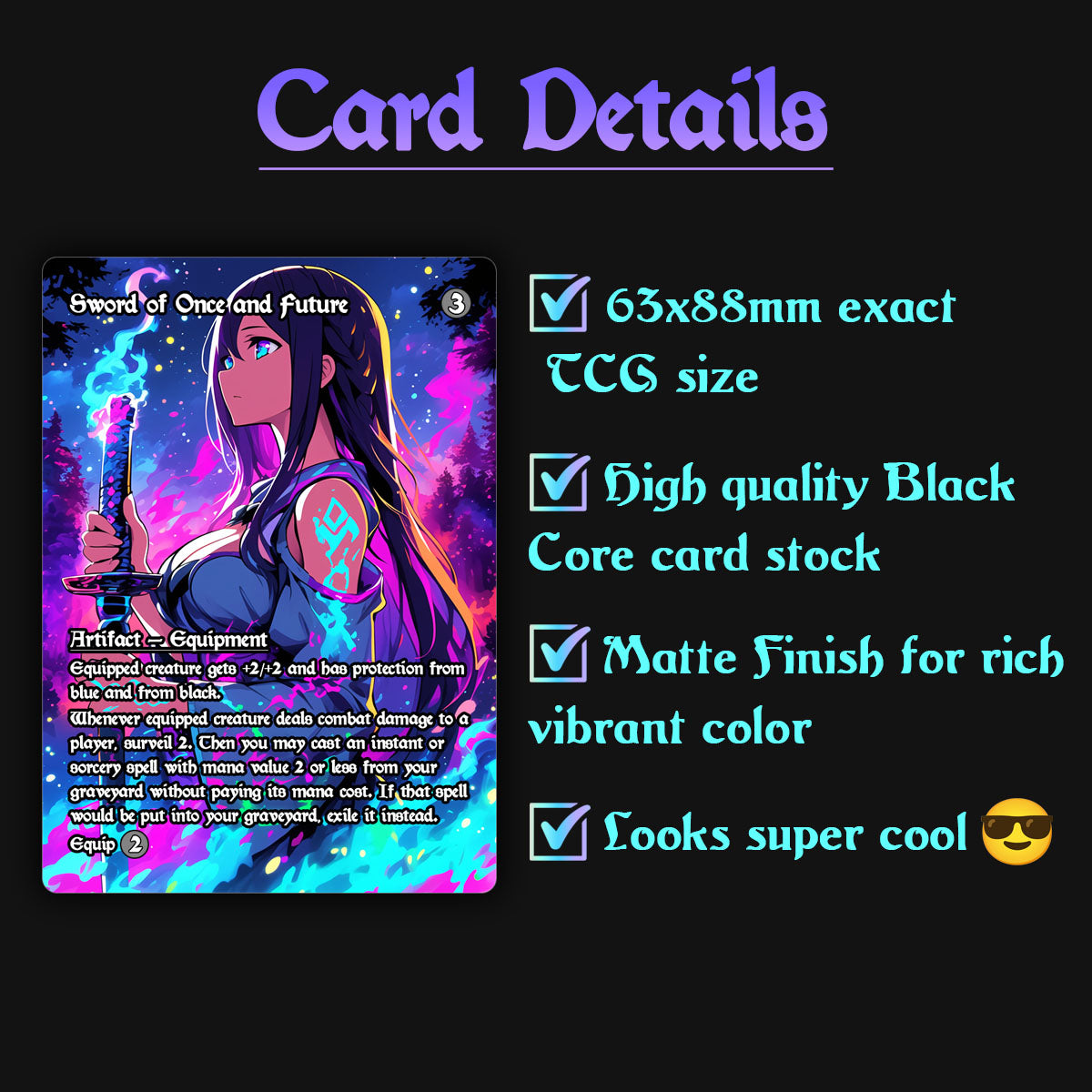 Details and specifications of the waifu mirran sword mtg proxy cards